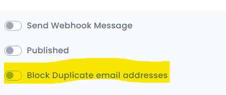 Enable duplicate email blocking toggle